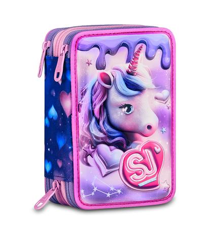 Astuccio 3 Zip S3D SJ Gang Pixie Unicorn - Astuccio Scuola Completo Unicorno 3D