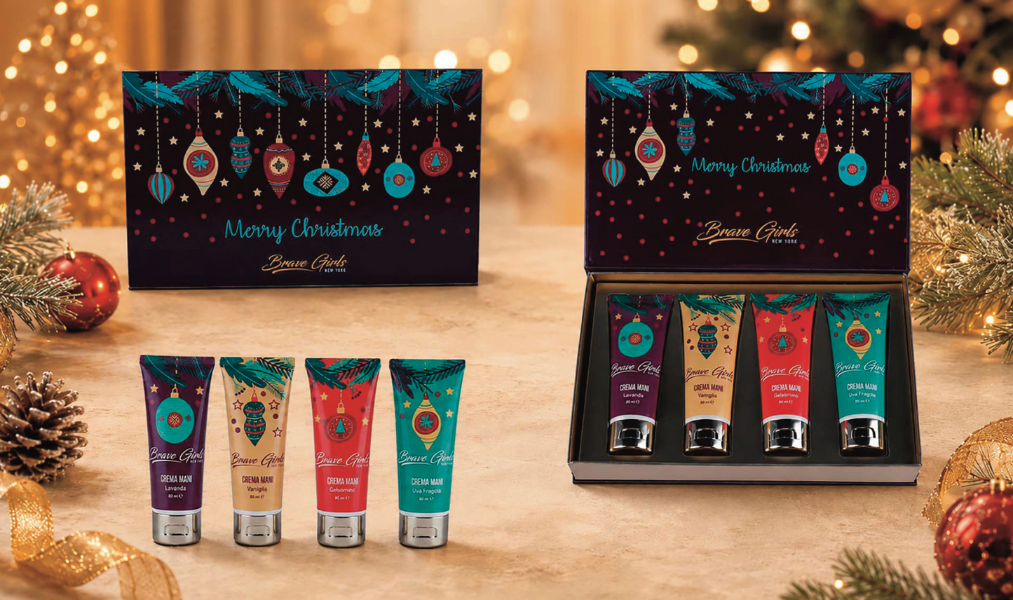 Box Regalo Natale Set Cura Mani | Cofanetto Magnetico 4 Crema Mani 80ml