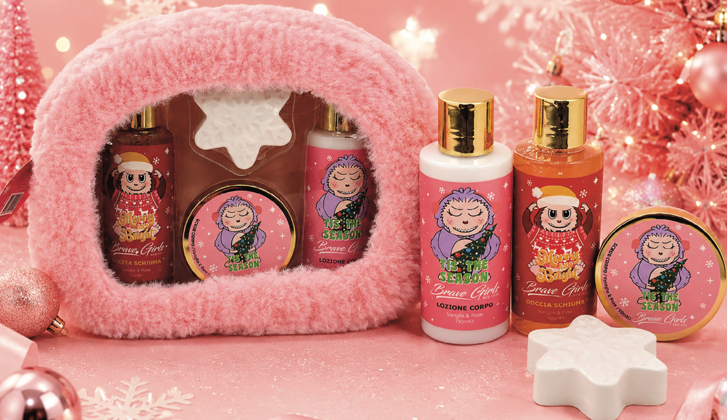 Beauty Case Peluche Rosa Pop Xmas | Kit Bagno Vaniglia e Rose