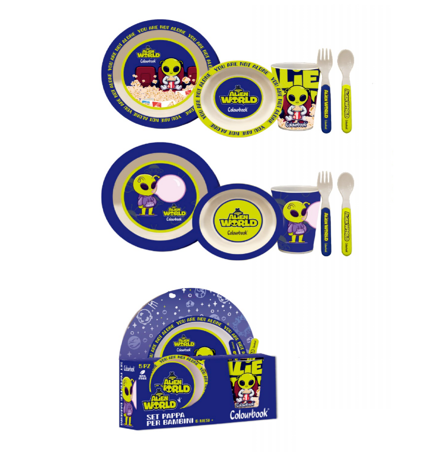 Set Pappa Alieno 5 Pezzi con Piatti, Bicchiere e Posate