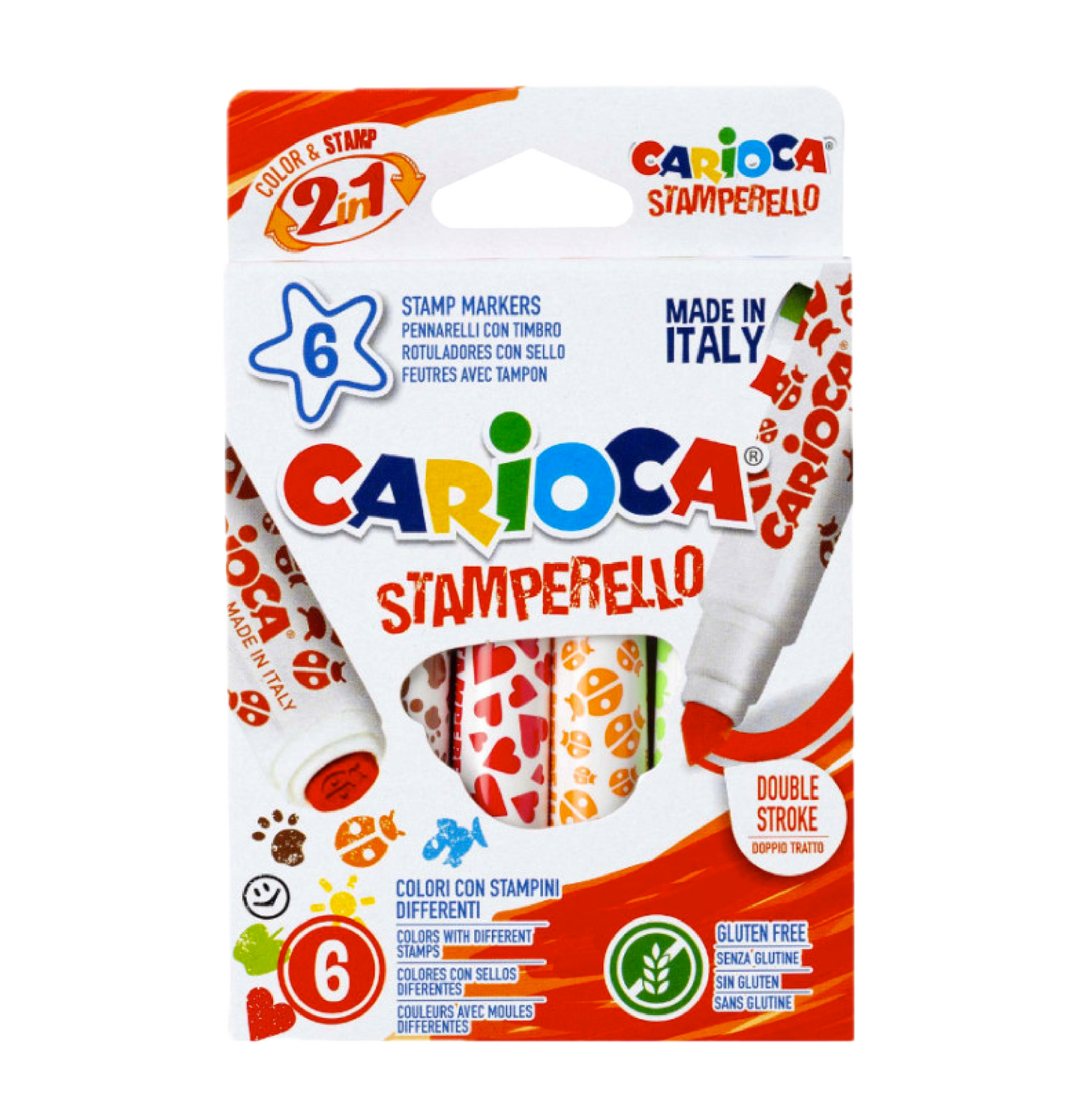 6 Pennarelli Stamperello 2in1 – Doppio Tratto con Timbri Creativi