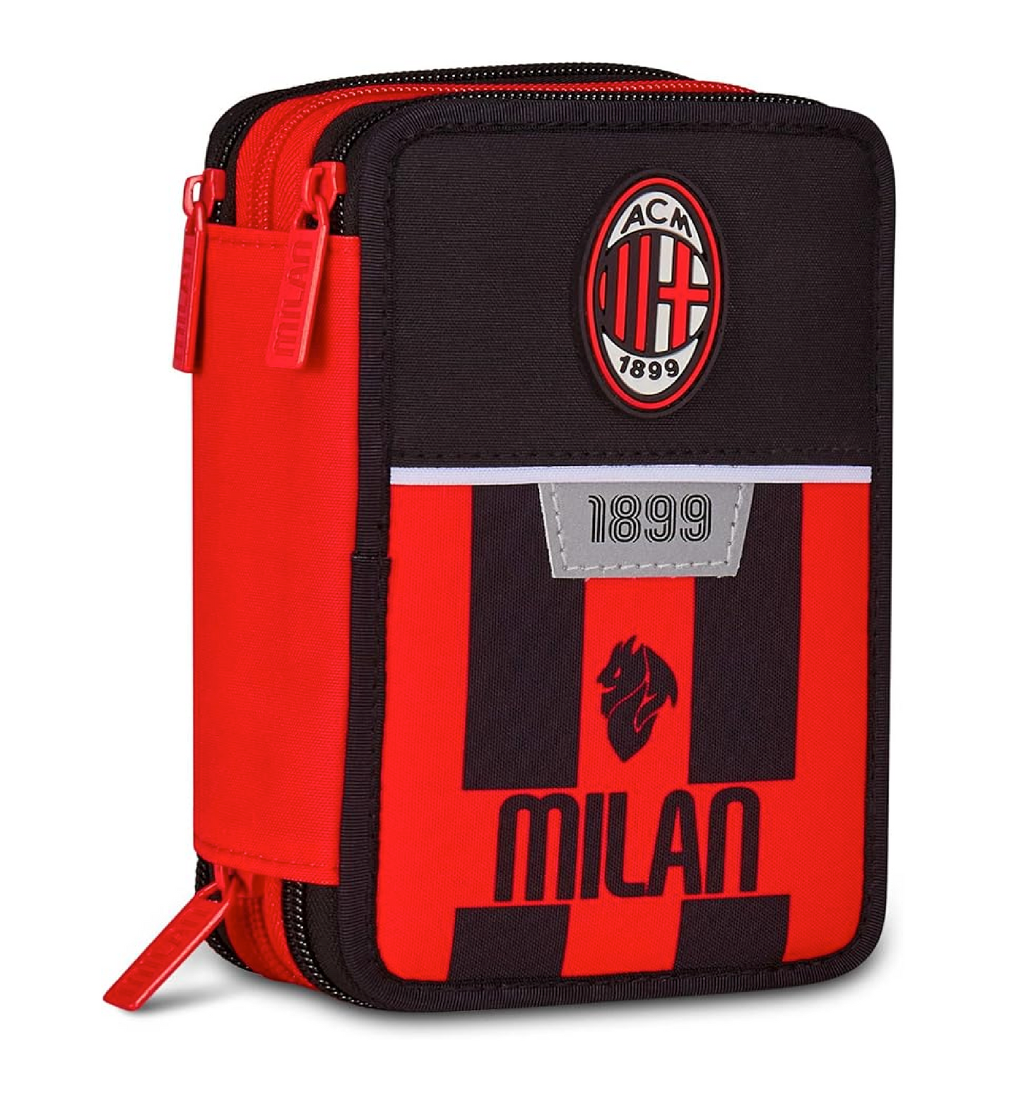 Astuccio 3 Zip Milan Completo - Astuccio Scuola Elementare Rossonero