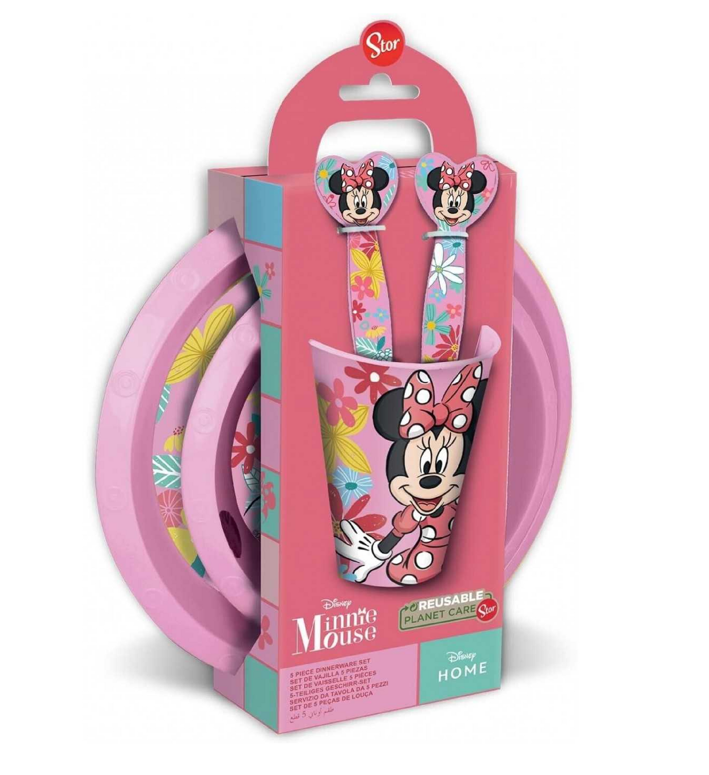 Set Pappa Minnie 5 Pezzi - Piatto Piano, Fondo, Bicchiere e Posate