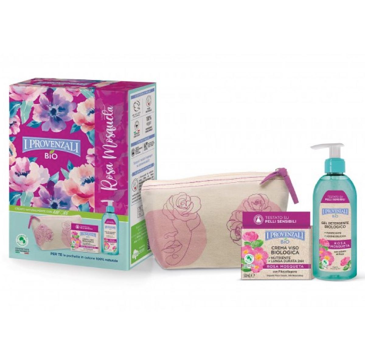 Rosa Mosqueta Cofanetto | Crema Viso + Gel + Pochette