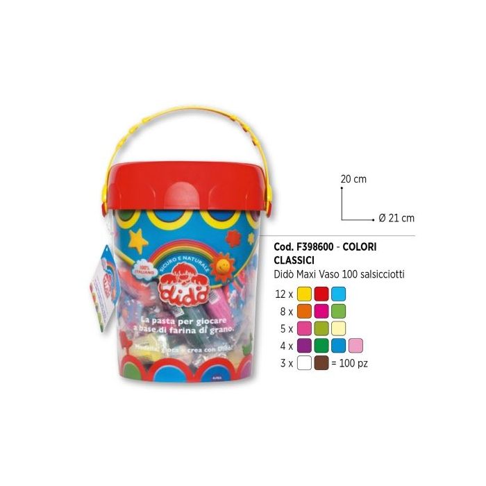 DIDO’ Maxi Vaso 100 Salsicciotti da 50g – Mega Set Pasta Modellabile per Bambini