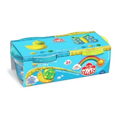 DIDO’ Bis Glitter 2 Barattoli da 100g – Pasta Modellabile Brillante per Bambini