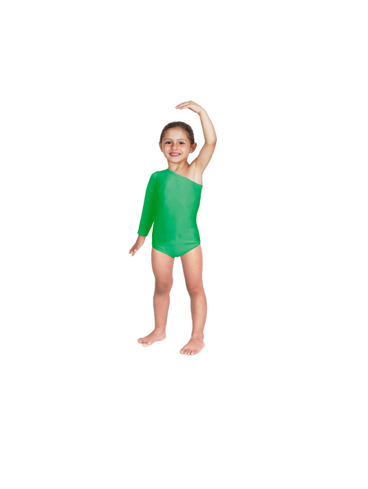 Body Danza Lycra Monospalla Manica Lunga Verde