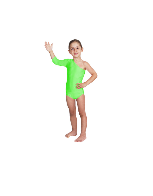 Body Danza Lycra Monospalla Manica Tre Quarti Verde