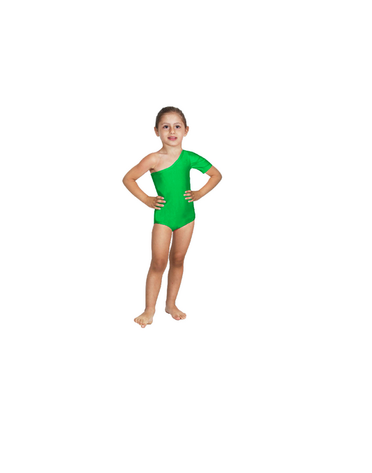 Body Danza Lycra Monospalla Mezza Manica Verde