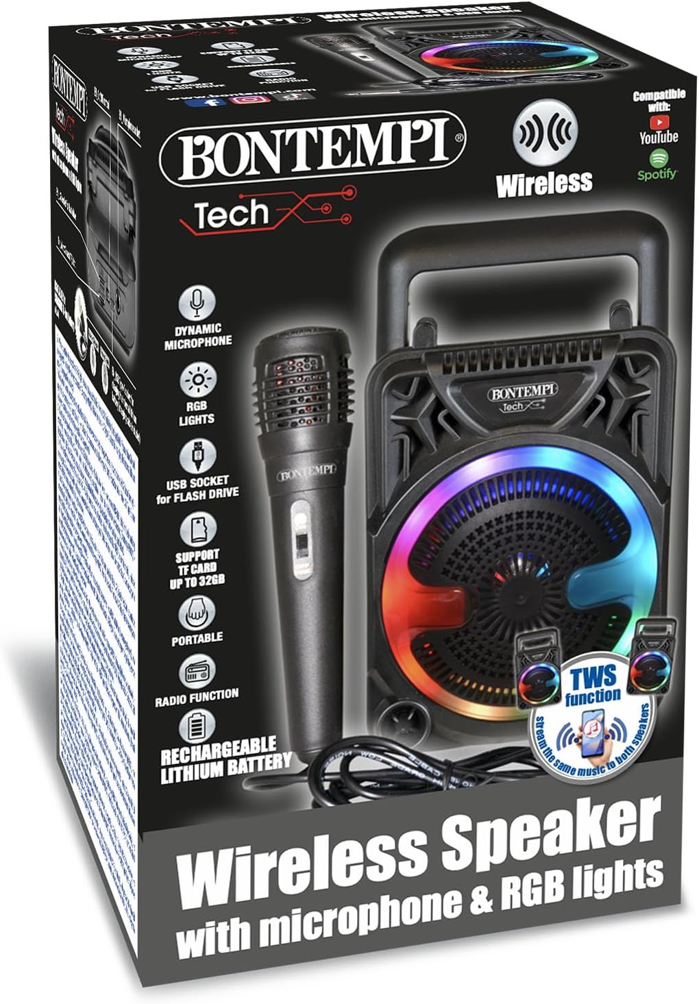 Wireless Speaker Con Microfono e Luci Rgb 491000 Cassa speaker