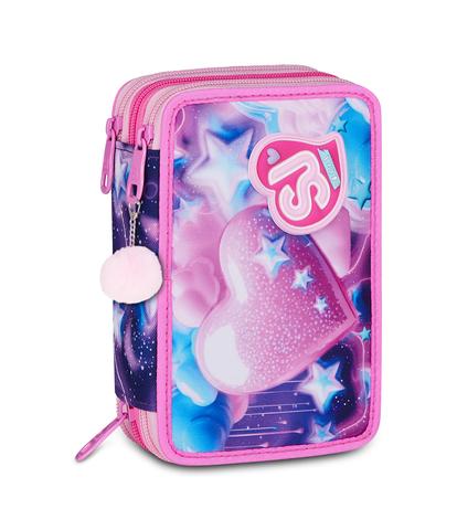 Astuccio 3 Zip  SJ Gang Fluffy Pink Girl - Astuccio Scuola Completo Rosa Morbido