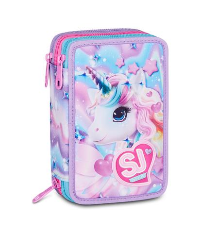 Astuccio 3 Zip SJ Gang Glow LED Unicorn Girl - Astuccio Scuola Completo Unicorno