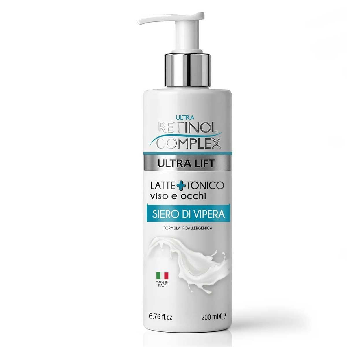 Latte e Tonico 2in1 Ultra Retinol Complex 200ml Viso e Occhi - Vipera, Bava di Lumaca, Veleno d'Ape