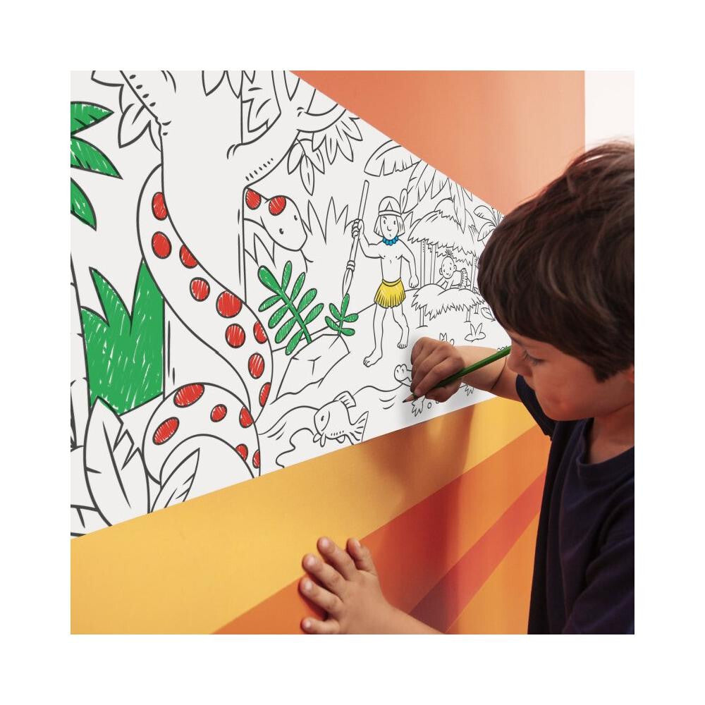 Coloring Roll Jungle 200x30 cm – Rotolo Carta Adesiva + 8 Matite Colorate