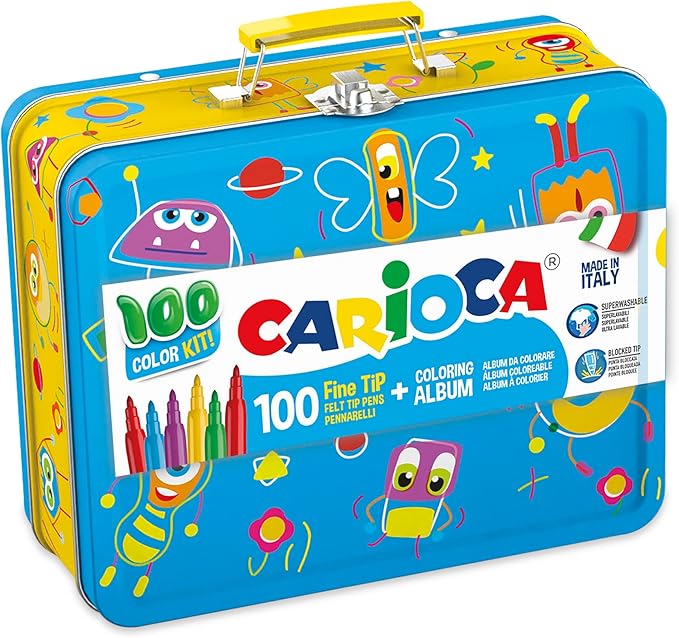 Valigetta 100 Pennarelli con Album – Set Completo in Latta per Bambini