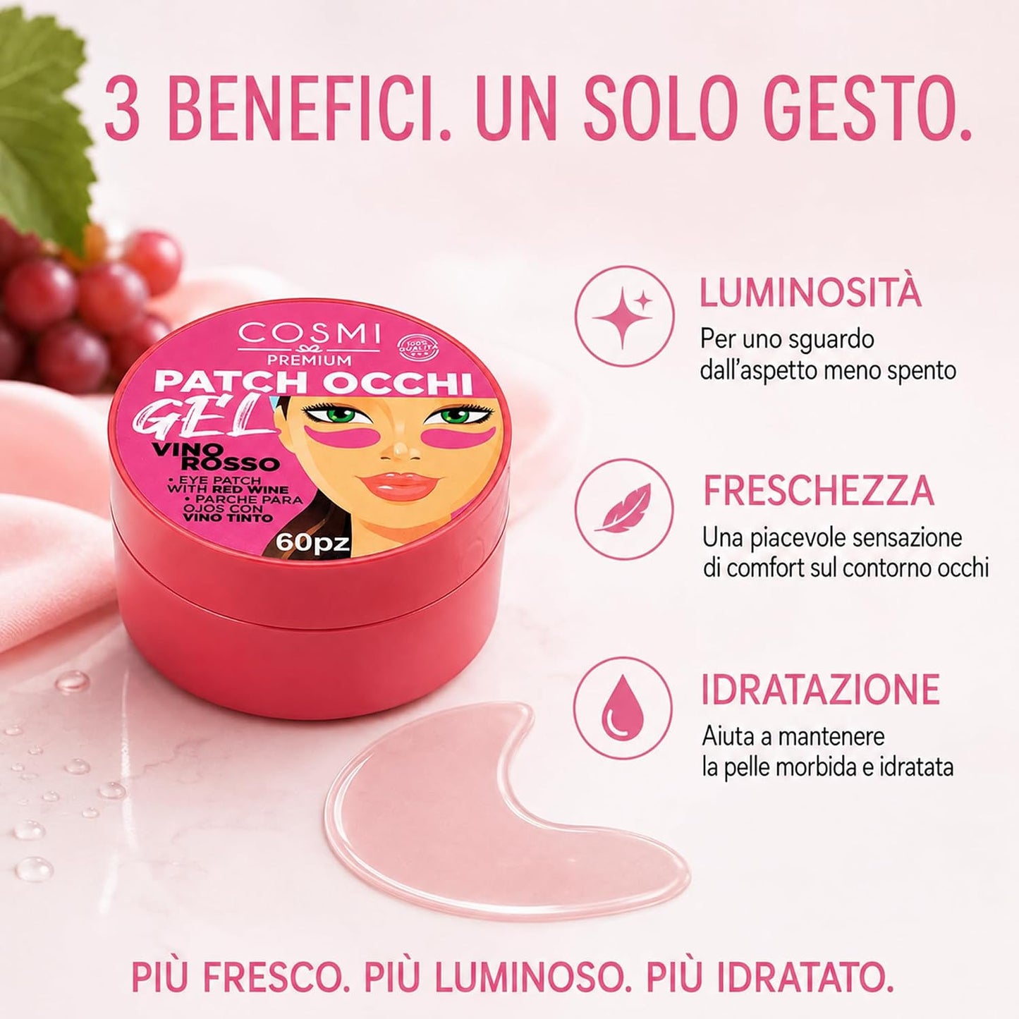 Patch Occhi Cosmi Hydrogel 60 Pezzi | Oro Rassodante o Vino Rosso