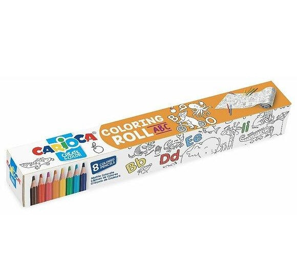 Coloring Roll ABC 200x30 cm – Rotolo Carta Adesiva + 8 Matite Colorate