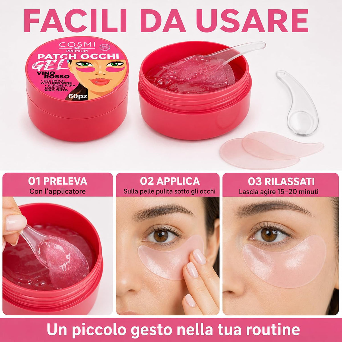 Patch Occhi Cosmi Hydrogel 60 Pezzi | Oro Rassodante o Vino Rosso