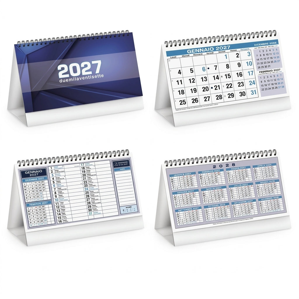 Calendario da Tavolo 2027 (19x14,5 cm) | Orizzontale Blu, Rosso o Verde + Penna Touch Omaggio