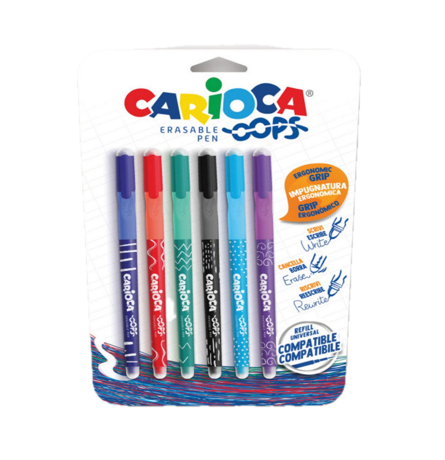Oops 6 Penne Cancelline Assortite – Blu, Rosso, Nero, Verde, Viola, Azzurro