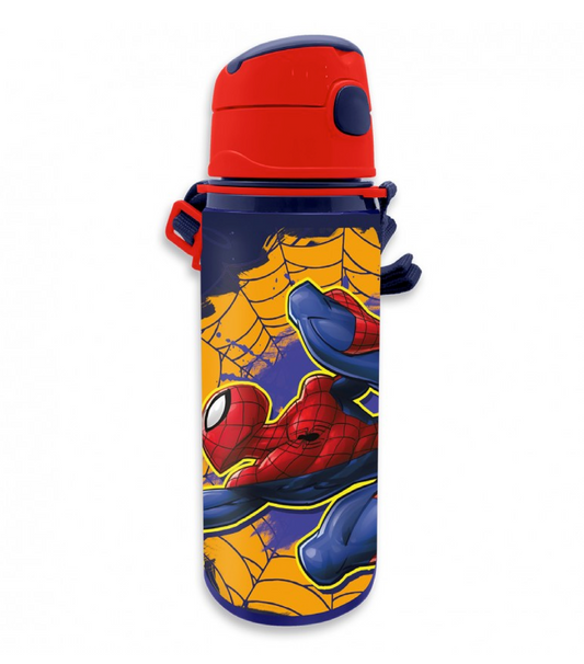 Borraccia Spiderman Alluminio 600ml con Cannuccia e Apertura a Scatto