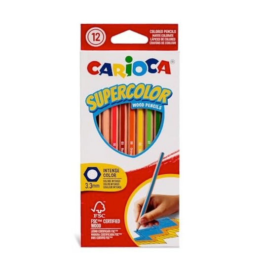 12 Pastelli Carioca Supercolor – Colori Intensi e Presa Ergonomica per Scuola