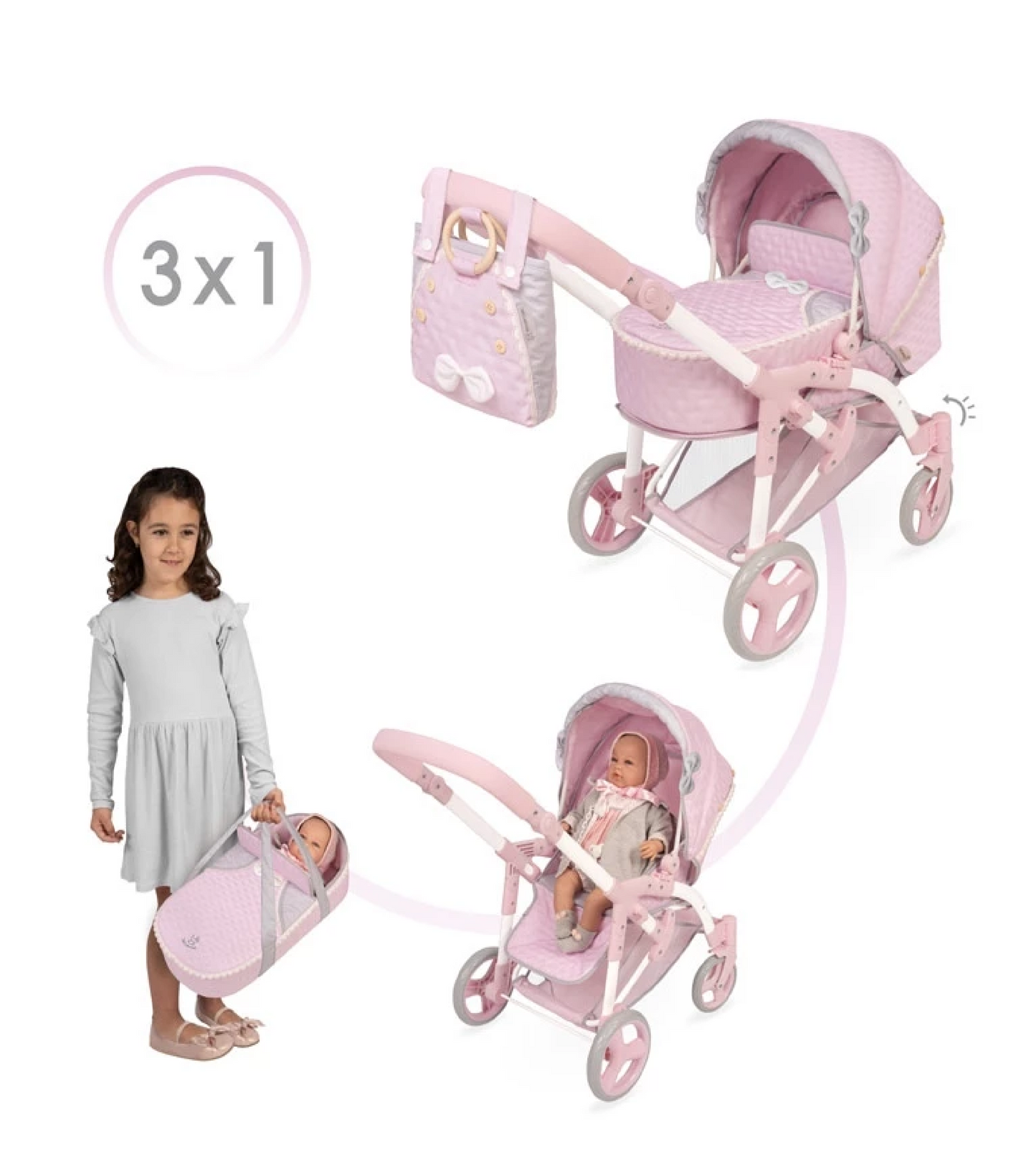 Sophie Carrozzina 3x1 Convertibile per Bambole con Borsa – Pieghevole
