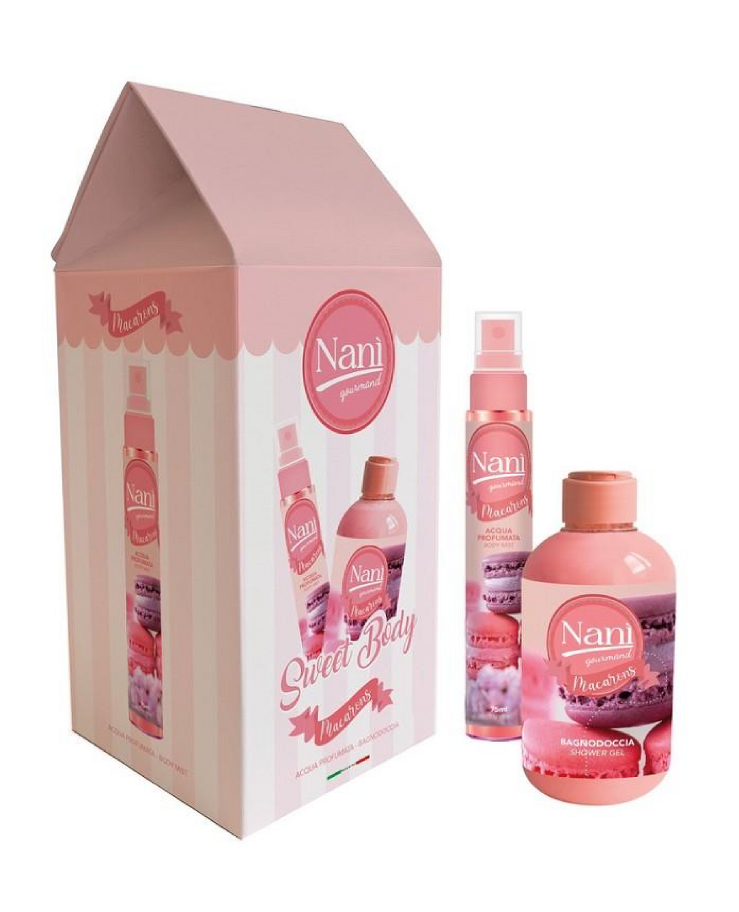 Gourmand Macarons – Cofanetto 75ml Acqua Profumata + 300ml Bagnodoccia