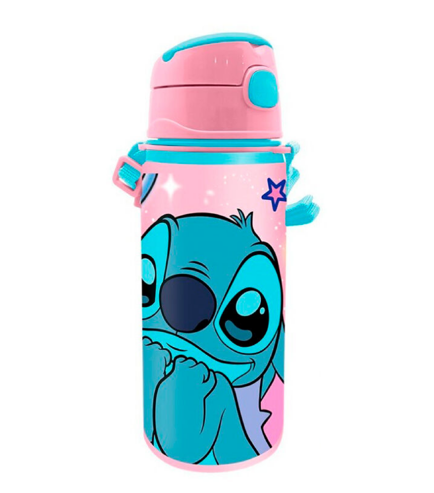 Borraccia Stitch Alluminio 600ml con Tracolla e Gancio Nome