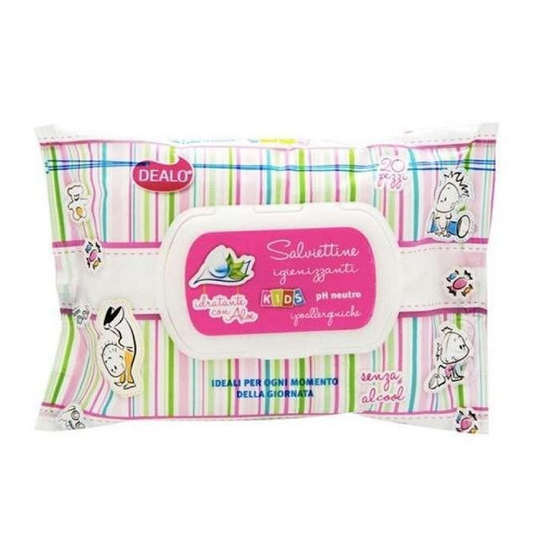 Salviettine Imbevute Aloe e Olio di Mandorle Kids 20 Pezzi – Pulizia Delicata Bambini