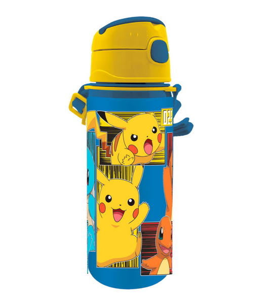 Borraccia Pokemon Alluminio 600ml con Tracolla e Gancio Nome