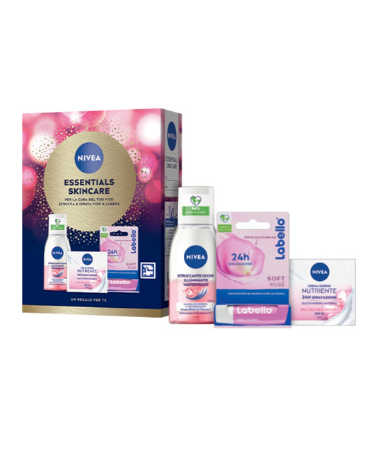 NIVEA Essentials Skincare Cofanetto – Struccante, Crema Giorno + Labello