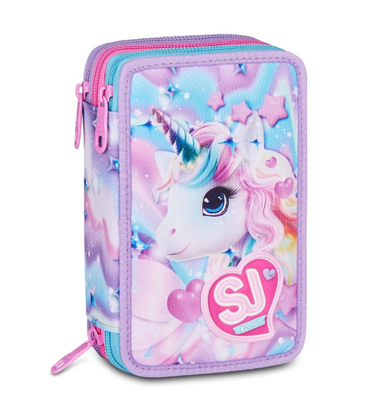 Astuccio 3 Zip SJ Gang Glow LED Unicorn Girl - Astuccio Scuola Completo Unicorno