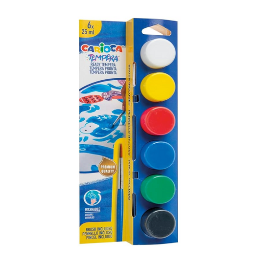 6 Tempere Pronte 25 ml con Pennello – Colori per Bambini