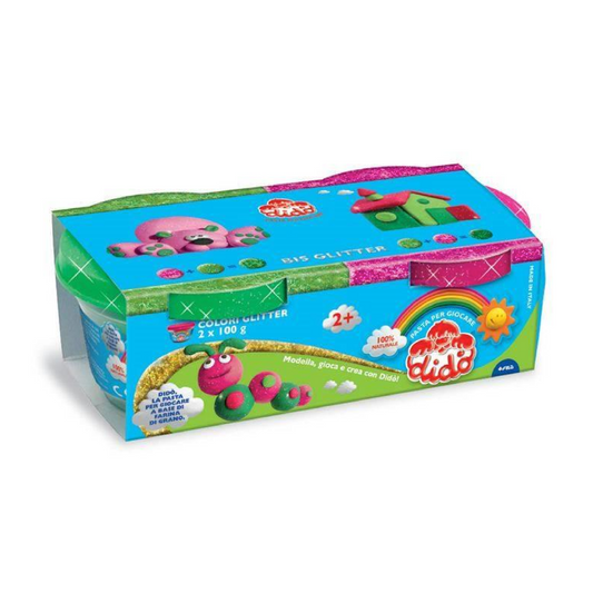 DIDO’ Bis Glitter 2 Barattoli da 100g – Pasta Modellabile Brillante per Bambini