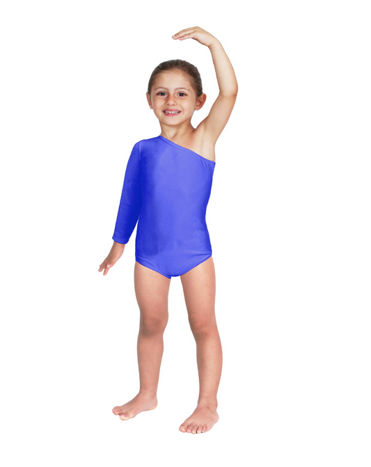 Body Danza Lycra Monospalla Manica Lunga Blu