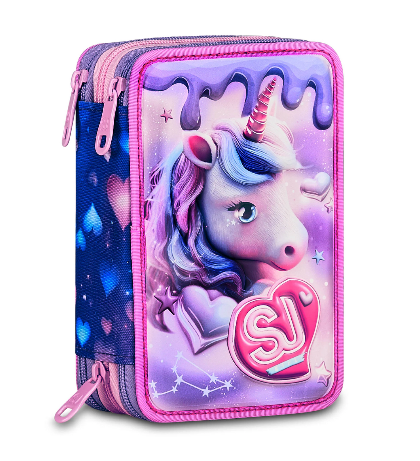 Astuccio 3 Zip S3D SJ Gang Pixie Unicorn - Astuccio Scuola Completo Unicorno 3D