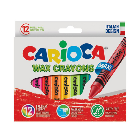 12 Pastelli a Cera Wax Crayons Maxi – Colori Brillanti e Facili da Usare