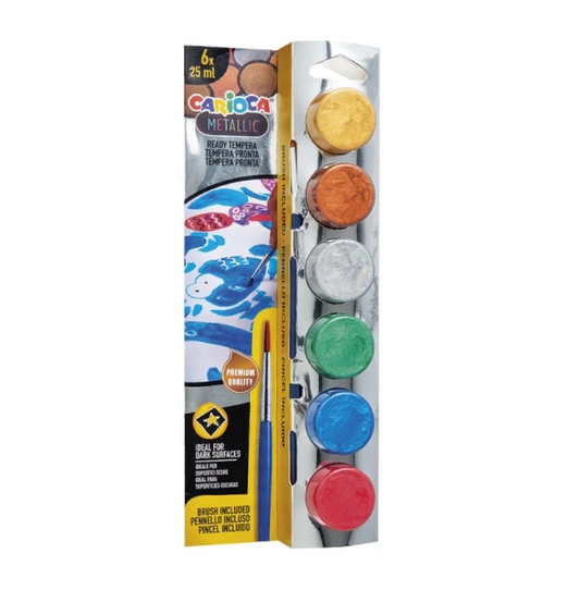 6 Tempere Pronte Metalliche 25 ml con Pennello – Effetto Metallizzato