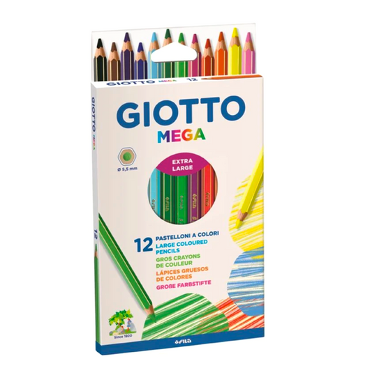 12 Pastelli Giotto Mega – Colori Maxi Facili da Usare per Bambini