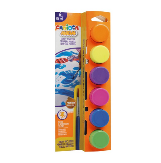 6 Tempere Pronte Neon 25 ml con Pennello – Colori Fluo
