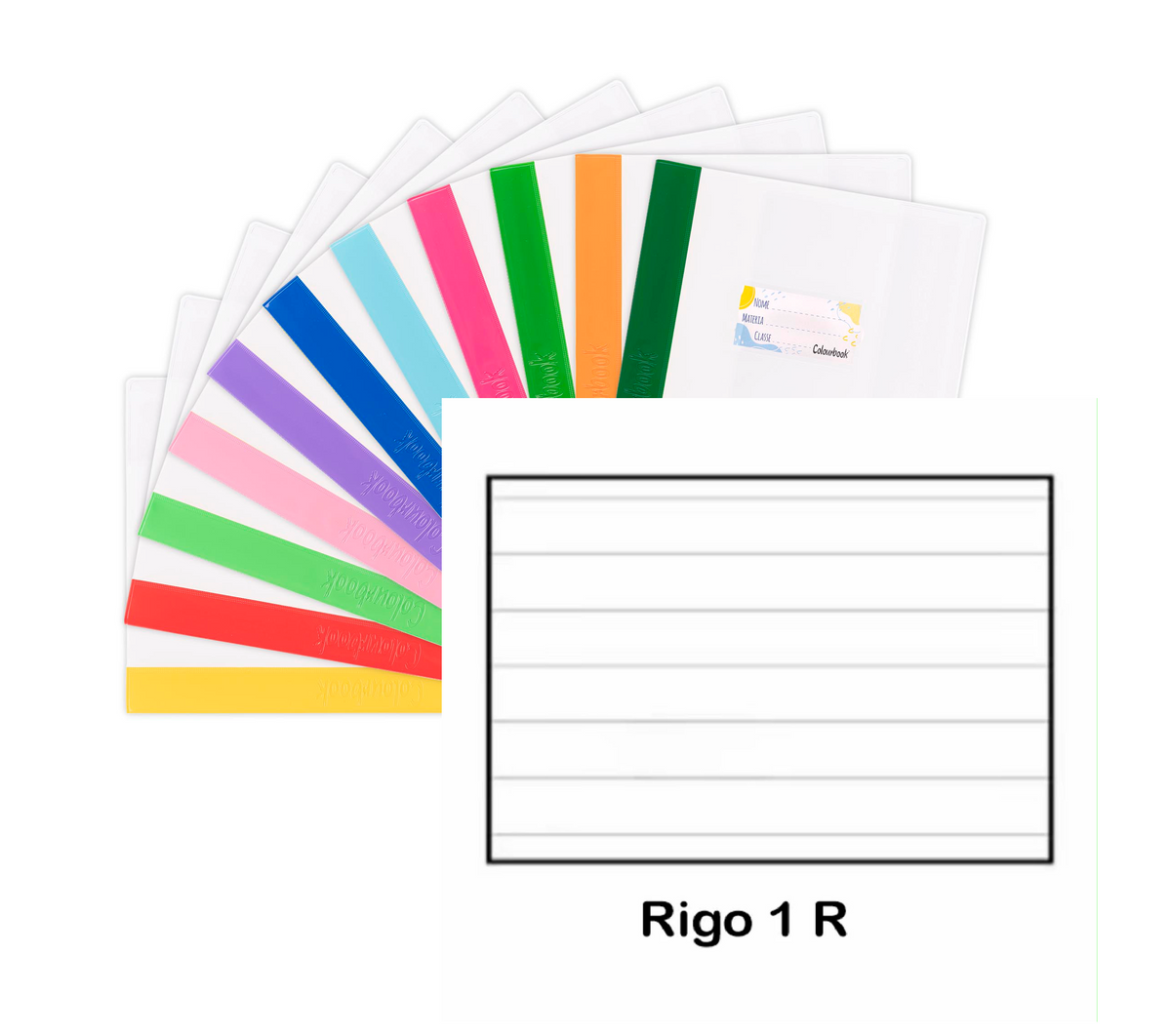 Set 6 Quaderni Maxi Colourbook 100g Plus - Rigature Elementari Medie e Superiori 100g + 6 Copriquaderni Con Etichetta