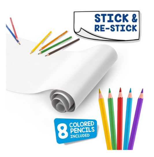 Coloring Roll Rotolo Carta Adesiva 190x30 cm + 8 Matite Colorate