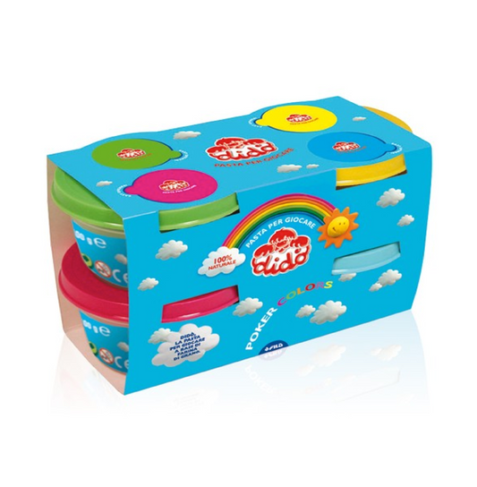 DIDO’ Poker 4 Barattoli da 100g – Pasta da Modellare Colorata per Bambini