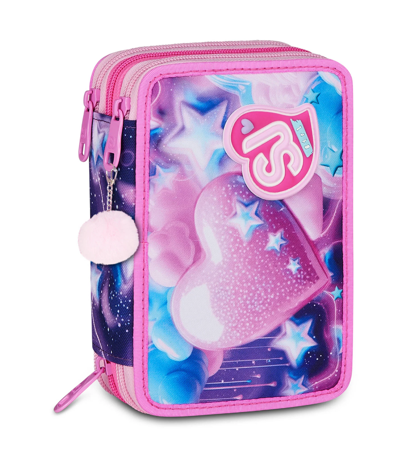 Astuccio 3 Zip  SJ Gang Fluffy Pink Girl - Astuccio Scuola Completo Rosa Morbido