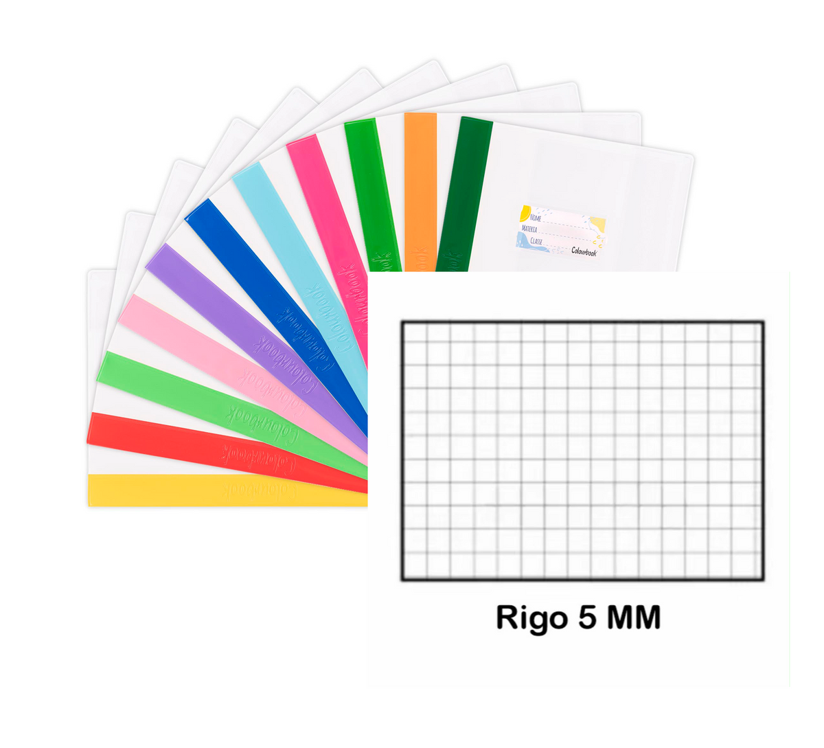 Set 6 Quaderni Maxi Colourbook 100g Plus - Rigature Elementari Medie e Superiori 100g + 6 Copriquaderni Con Etichetta