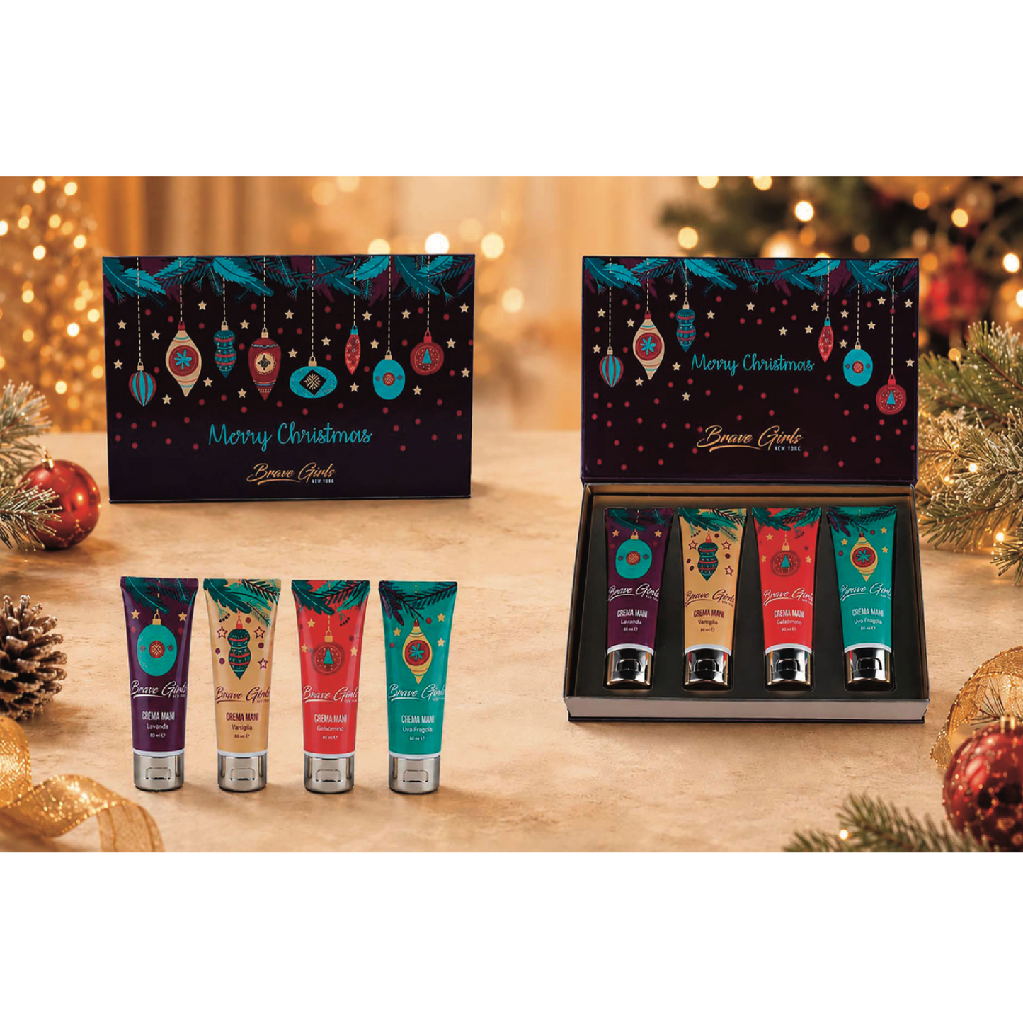 Box Regalo Natale Set Cura Mani | Cofanetto Magnetico 4 Crema Mani 80ml