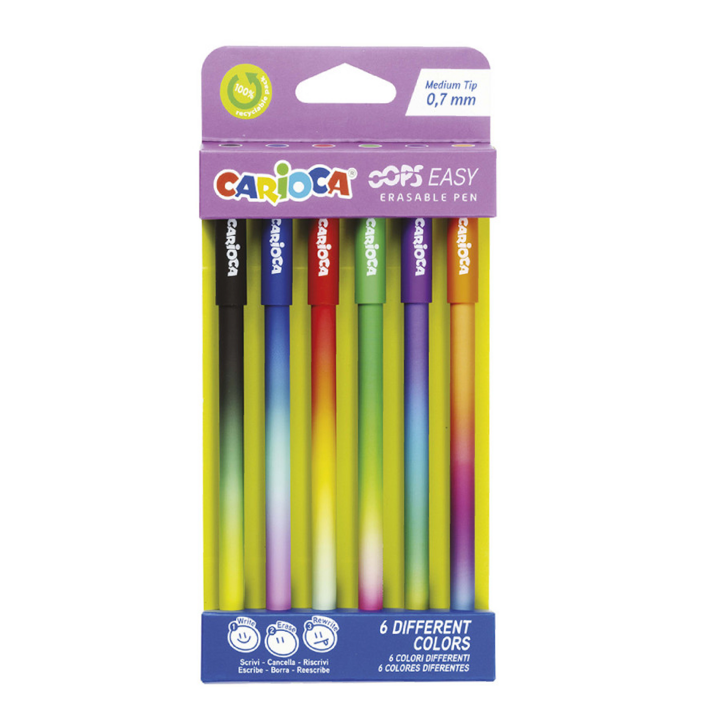 6 Penne Oops Easy Cancellina Punta 0.7 mm 6 Colori – Cancellabili