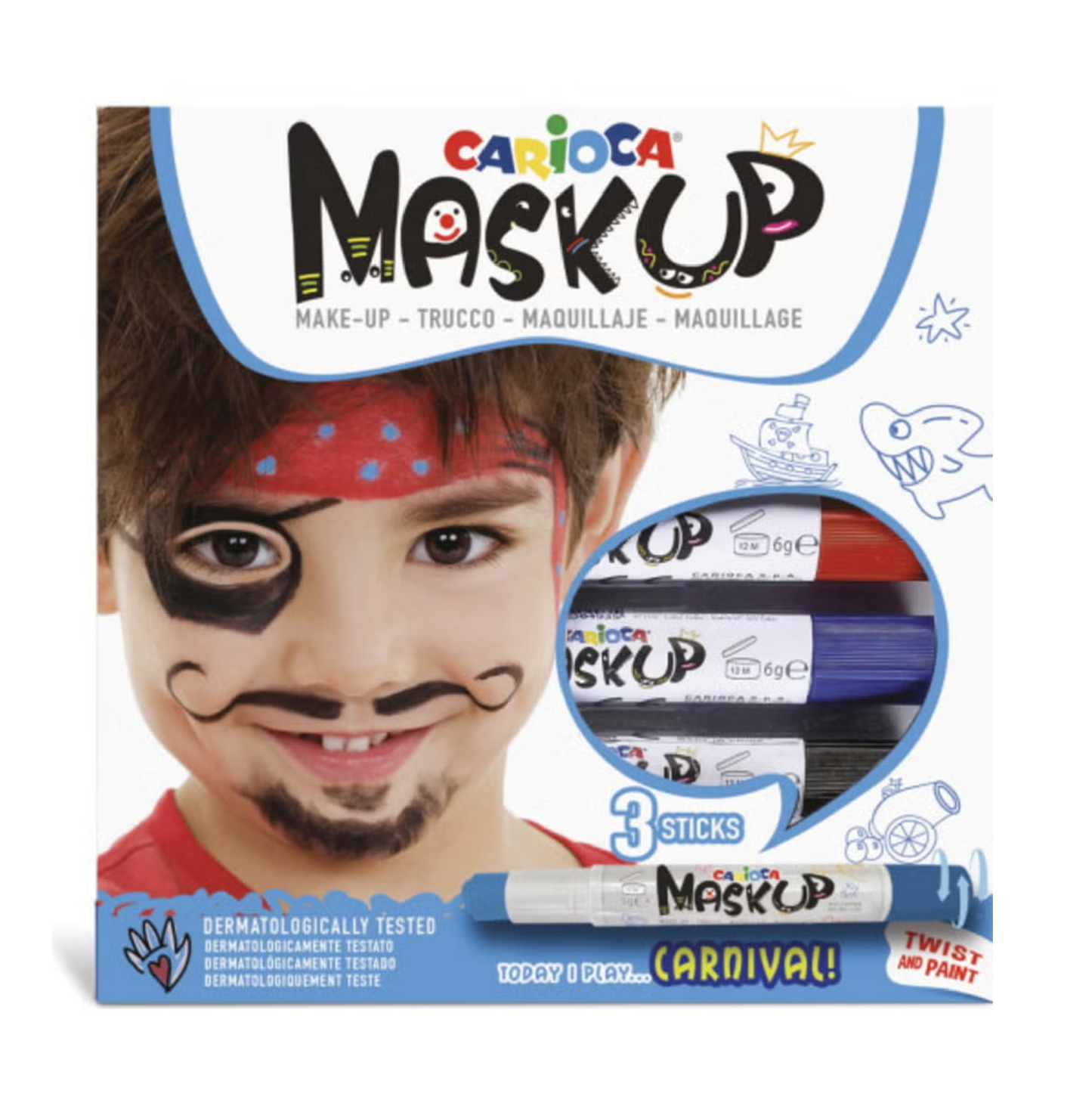 3 Pennarelli Mask Up Carnival Pirata – Trucco Viso Lavabili Bambini