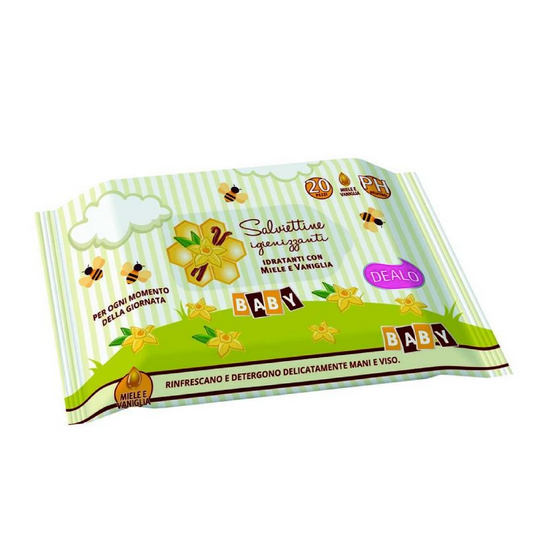 Salviettine Imbevute Baby Igienizzanti Miele e Vaniglia 20 Pezzi – Pulizia e Freschezza